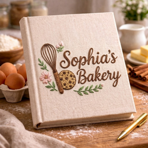 Personalized embroidered cookie recipe journal handmade linen baking keepsake