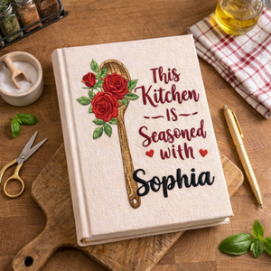 Personalized embroidered recipe book handmade linen cookbook farmhouse kitchen gift