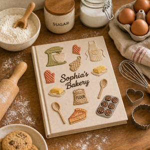 Personalized embroidered bakery recipe book handmade linen cookbook kitchen journal