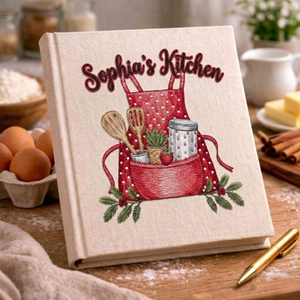 Personalized embroidered recipe book handmade linen cookbook farmhouse kitchen gift