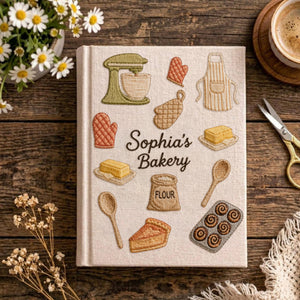 Personalized embroidered bakery recipe book handmade linen cookbook kitchen journal 1