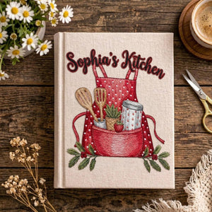 Personalized embroidered recipe book handmade linen cookbook farmhouse kitchen gift 1