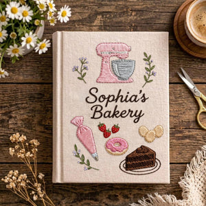 Personalized embroidered bakery recipe book handmade linen cookbook baking journal 1