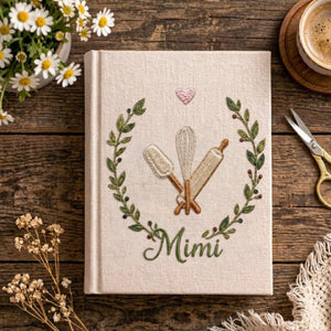 Personalized embroidered baking memory book handmade linen kitchen keepsake 2