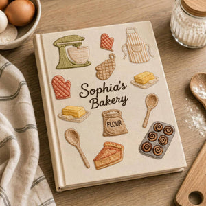 Personalized embroidered bakery recipe book handmade linen cookbook kitchen journal 2