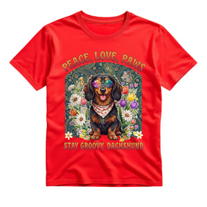 Peace Love Paws Stay Groovy Dachshund T Shirt Hippie Dog Graphic Tee Retro Floral Dachshund Shirt Groovy Dog Mom Shirt Gift For Dog Lovers