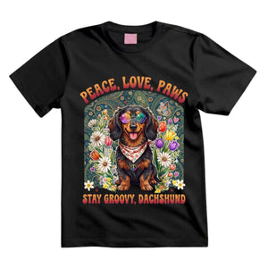 Peace Love Paws Stay Groovy Dachshund T Shirt Hippie Dog Graphic Tee Retro Floral Dachshund Shirt Groovy Dog Mom Shirt Gift For Dog Lovers