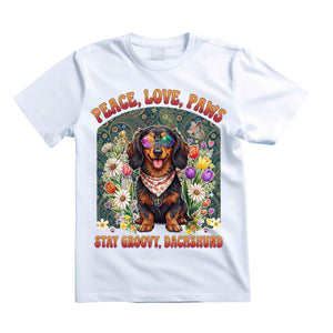 Peace Love Paws Stay Groovy Dachshund T Shirt Hippie Dog Graphic Tee Retro Floral Dachshund Shirt Groovy Dog Mom Shirt Gift For Dog Lovers