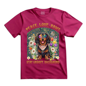 Peace Love Paws Stay Groovy Dachshund T Shirt Hippie Dog Graphic Tee Retro Floral Dachshund Shirt Groovy Dog Mom Shirt Gift For Dog Lovers
