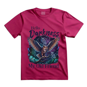 Hello Darkness My Old Friend T Shirt Mystical Owl Graphic Tee Celestial Owl Shirt Witchy Night Shirt Gothic Forest Shirt Gift For Owl Lovers