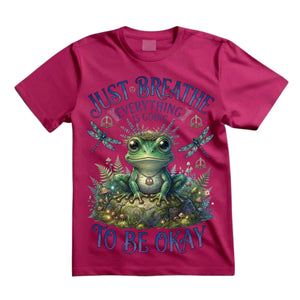 Just Breathe Everything Is Going To Be Okay T Shirt Cute Frog Graphic Tee Hippie Boho Frog Shirt Inspirational Mental Health Shirt Gift For Frog Lovers