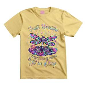 Just Breathe Everything Is Going To Be Okay T Shirt Hippie Dragonfly Graphic Tee Boho Dragonfly Shirt Mandala Dragonfly Shirt Gift For Dragonfly Lovers