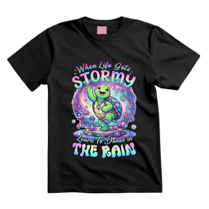When Life Gets Stormy Learn To Dance In The Rain T Shirt Hippie Turtle Graphic Tee Retro Groovy Turtle Shirt Inspirational Dancing Turtle Shirt Gift For Turtle Lovers