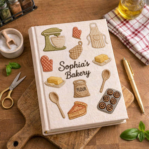 Personalized embroidered bakery recipe book handmade linen cookbook kitchen journal 3