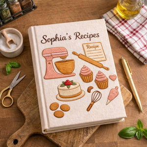 Personalized embroidered dessert recipe binder handmade linen baking journal 4