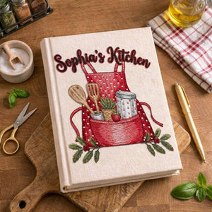 Personalized embroidered recipe book handmade linen cookbook farmhouse kitchen gift 3
