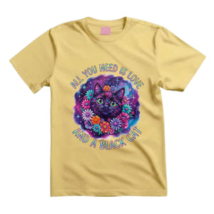 All You Need Is Love And A Black Cat T Shirt Psychedelic Black Cat Graphic Tee Floral Cat Shirt Hippie Cat Lover Shirt Colorful Galaxy Cat Shirt Gift For Cat Moms