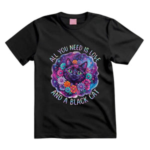 All You Need Is Love And A Black Cat T Shirt Psychedelic Black Cat Graphic Tee Floral Cat Shirt Hippie Cat Lover Shirt Colorful Galaxy Cat Shirt Gift For Cat Moms