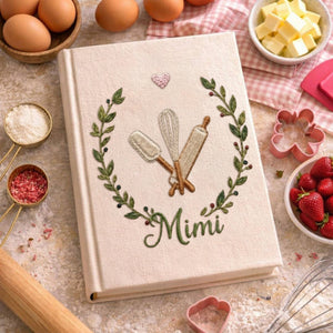 Personalized embroidered baking memory book handmade linen kitchen keepsake 5