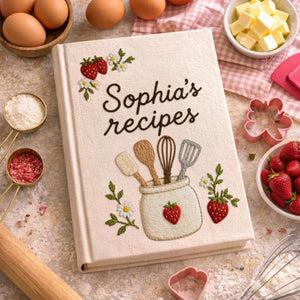 Personalized embroidered recipe book handmade linen cookbook strawberry kitchen journal 4