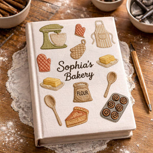 Personalized embroidered bakery recipe book handmade linen cookbook kitchen journal 5