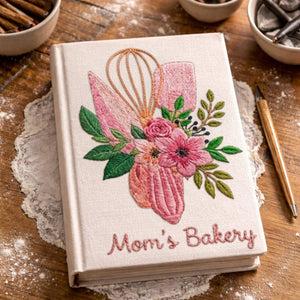 Personalized embroidered floral bakery recipe book handmade linen cookbook 6