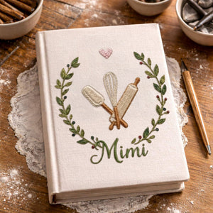 Personalized embroidered baking memory book handmade linen kitchen keepsake 6