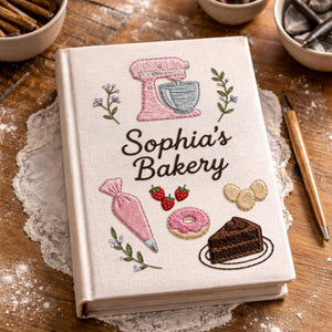 Personalized embroidered bakery recipe book handmade linen cookbook baking journal 5
