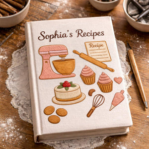 Personalized embroidered dessert recipe binder handmade linen baking journal 6
