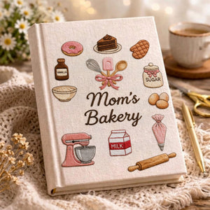 Personalized embroidered bakery recipe book handmade linen cookbook kitchen journal gift 5