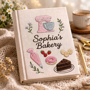 Personalized embroidered bakery recipe book handmade linen cookbook baking journal 6