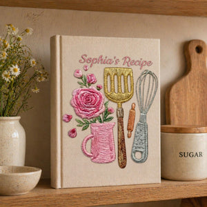 Personalized embroidered kitchen recipe notebook handmade linen floral cookbook 8