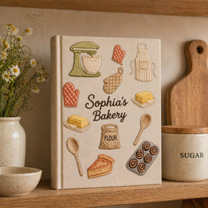 Personalized embroidered bakery recipe book handmade linen cookbook kitchen journal 7