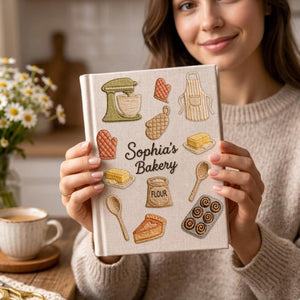 Personalized embroidered bakery recipe book handmade linen cookbook kitchen journal 8