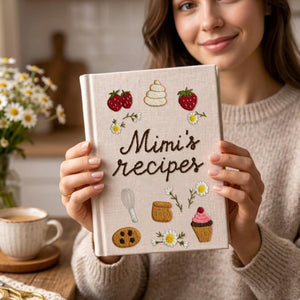 Personalized embroidered strawberry recipe book handmade linen cookbook gift 8