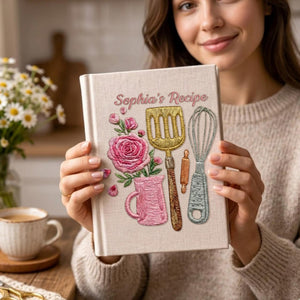 Personalized embroidered kitchen recipe notebook handmade linen floral cookbook 9