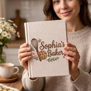Personalized embroidered cookie recipe journal handmade linen baking keepsake 9