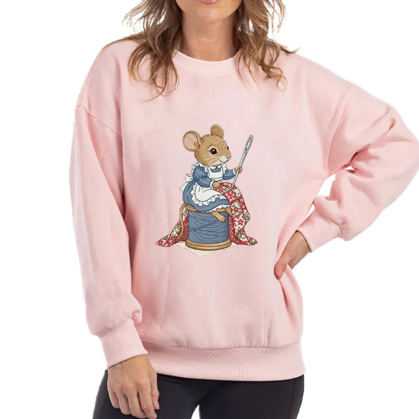 Sewing Mouse Embroidered Sweatshirt – Cute Seamstress Design, Cozy Gift for Sewing Lovers