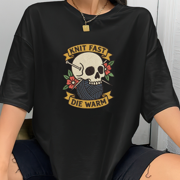 Skull Yarn Embroidery File Knit Fast Die Warm Gothic Tattoo Style Machine Pattern