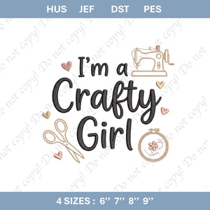 Crafty Girl Embroidery File: Sewing Machine, Scissors Design (Digital Download)
