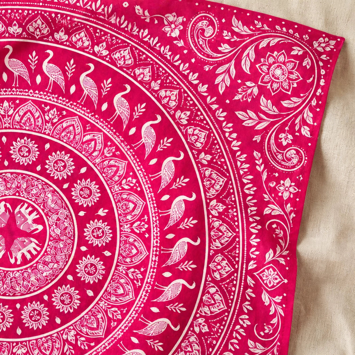 Pink Crane Mandala Tapestry, Boho Bird Wall Hanging, Floral Mandala Wall Art, Pink Bohemian Bedroom Decor, Yoga Meditation Room Decor