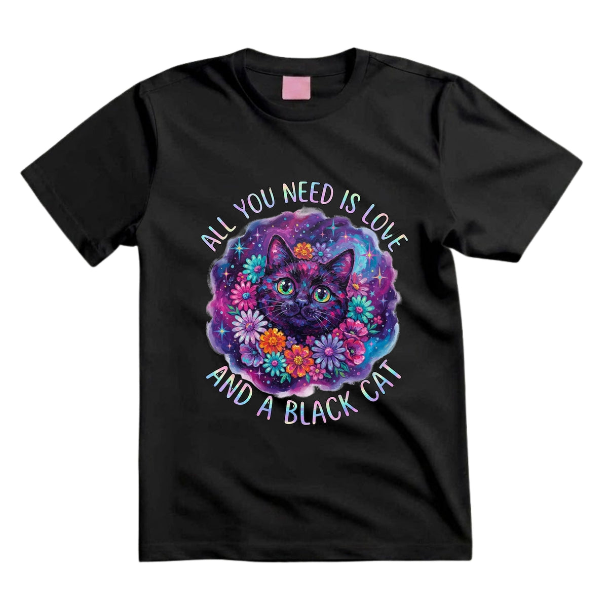 All You Need Is Love And A Black Cat T Shirt Psychedelic Black Cat Graphic Tee Floral Cat Shirt Hippie Cat Lover Shirt Colorful Galaxy Cat Shirt Gift For Cat Moms