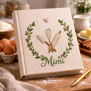 Personalized embroidered baking memory book handmade linen kitchen keepsake