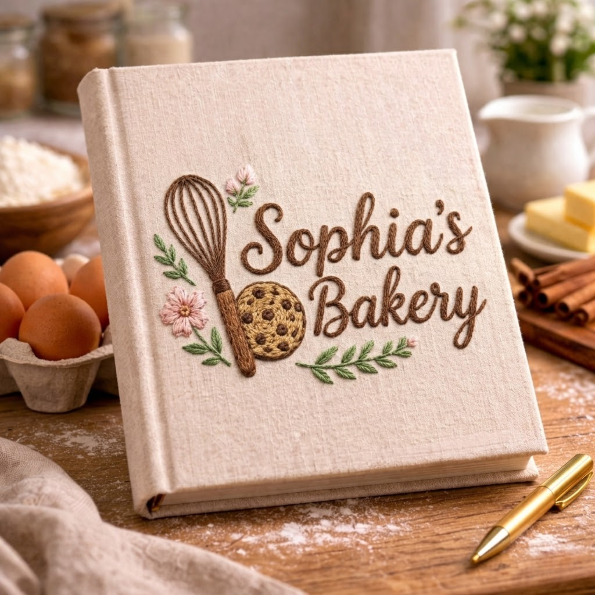 Personalized embroidered cookie recipe journal handmade linen baking keepsake