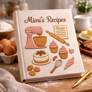 Personalized embroidered dessert recipe binder handmade linen baking journal