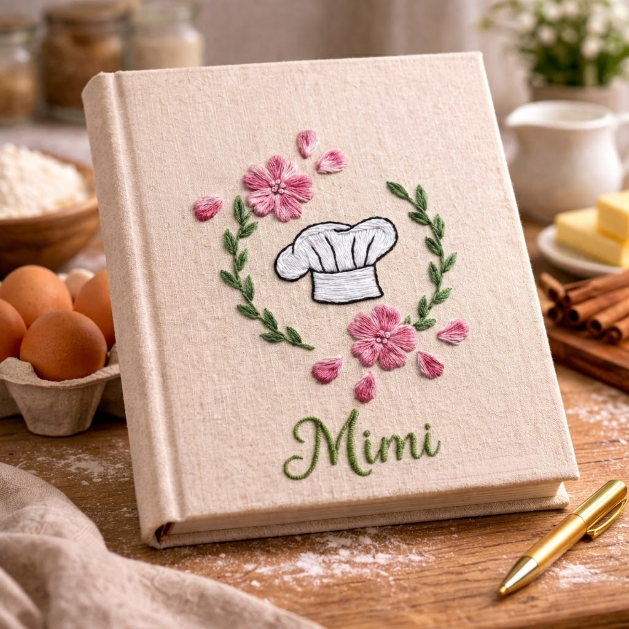 Personalized embroidered chef recipe keeper handmade linen cooking journal