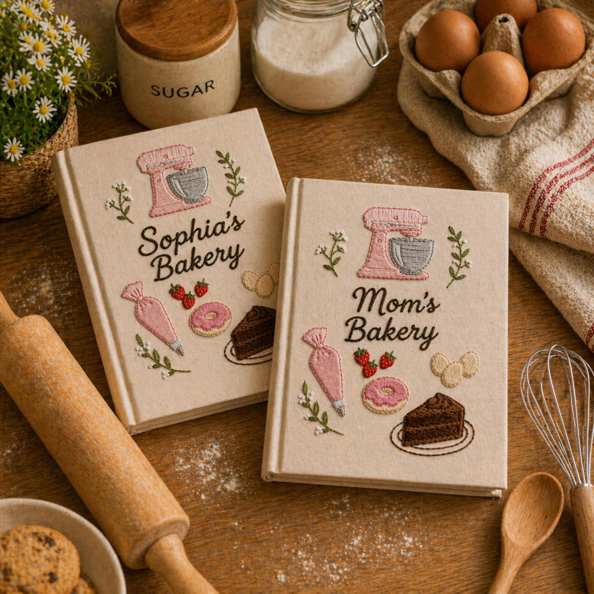 Personalized embroidered bakery recipe book handmade linen cookbook baking journal