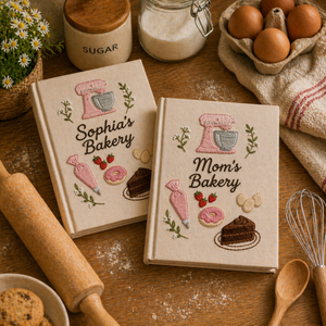 Personalized embroidered bakery recipe book handmade linen cookbook baking journal