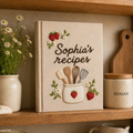 Personalized embroidered recipe book handmade linen cookbook strawberry kitchen journal