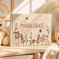 Personalized wildflower bee hand embroidered linen notebook with custom name floral garden journal gift